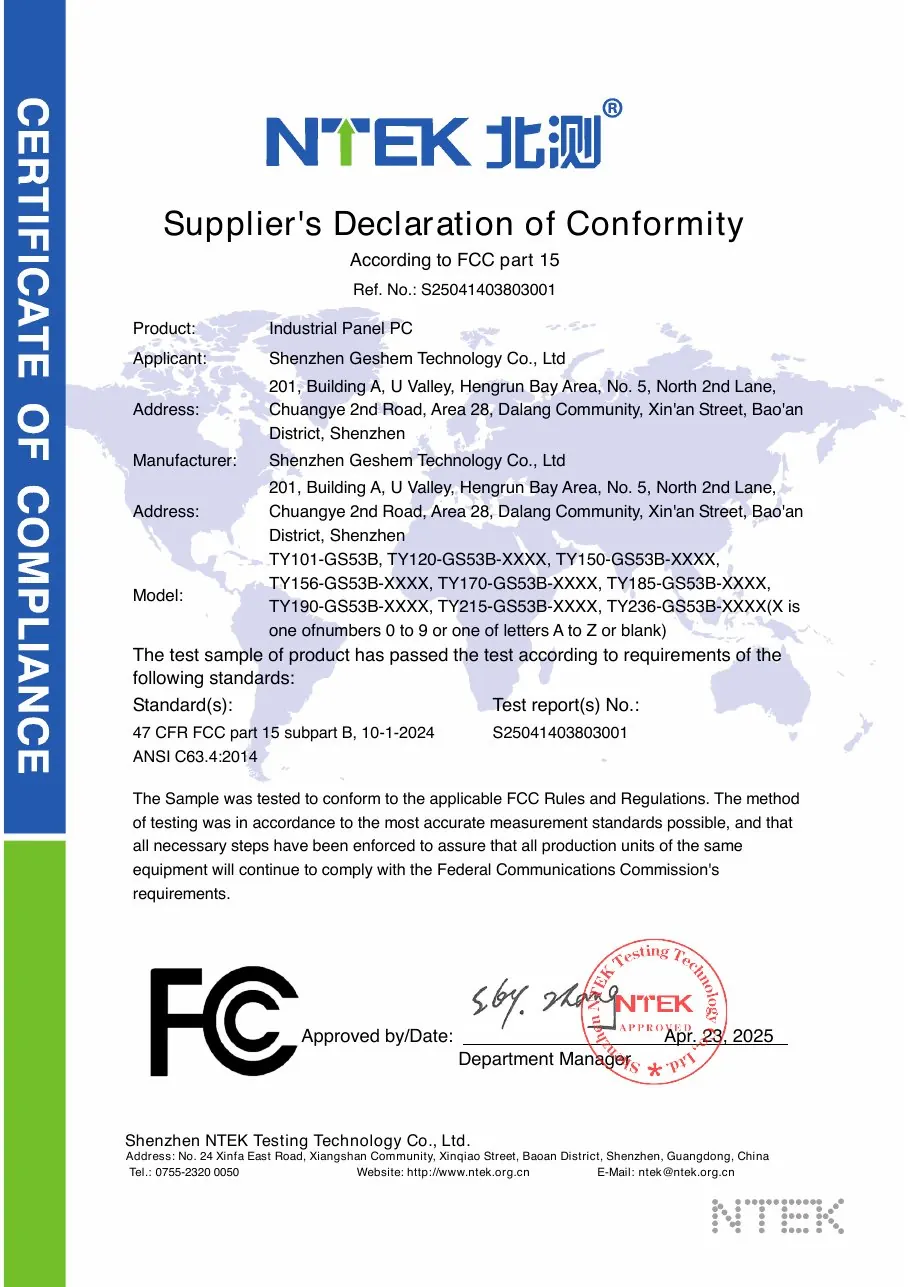 Tuyên bố FCC SDoC cho dòng TY101-GS53B